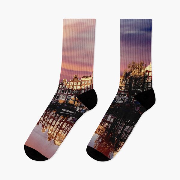 Item preview, Beautiful Amsterdam homes reflecting in canal at sunset, the Netherlands designed and sold by Orianah.