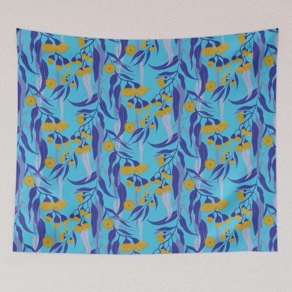 Item preview, Eucalyptus flowers pattern with blue leaves designed and sold by Papergrape.