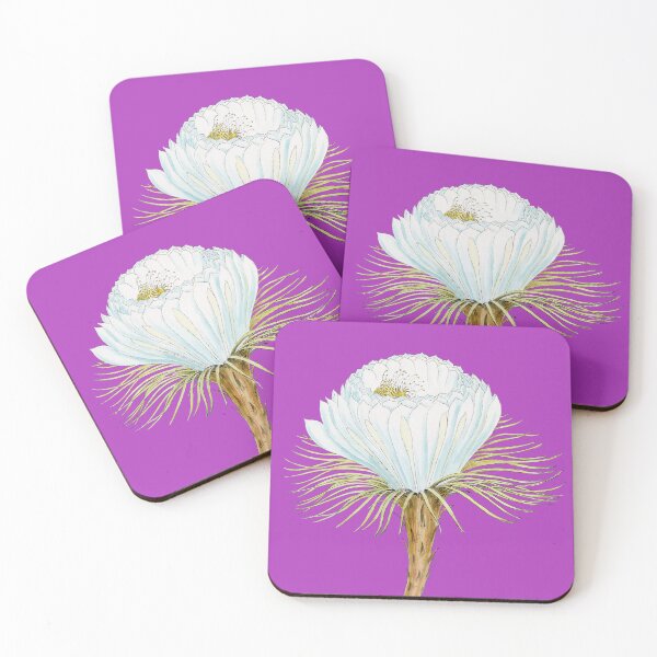 Item preview, A Bright Purple Backdrop with A White Cactus Flower Illustration Design  designed and sold by beddreams.