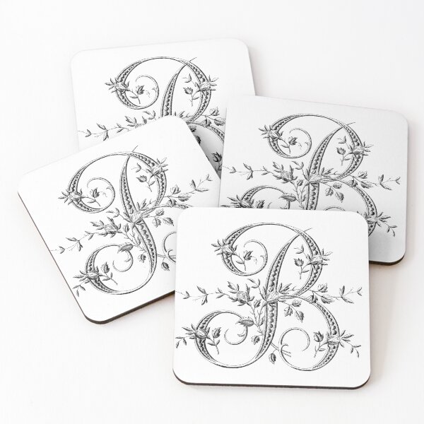 Item preview, B Monogram Initial Vintage French Rosebud Letter in Black designed and sold by artanlei.