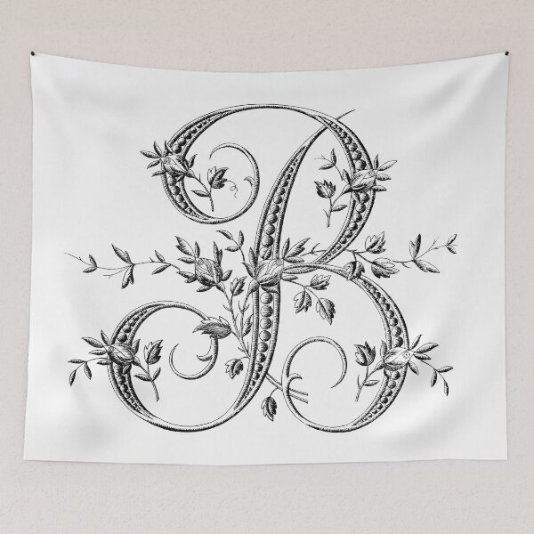 Item preview, B Monogram Initial Vintage French Rosebud Letter in Black designed and sold by artanlei.