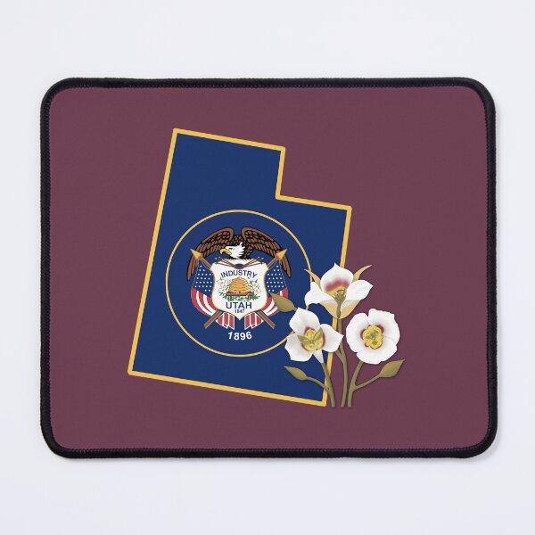 Item preview, State of Utah Flag with State Flower Mesa Lily (Dark Red) designed and sold by Gsallicat.
