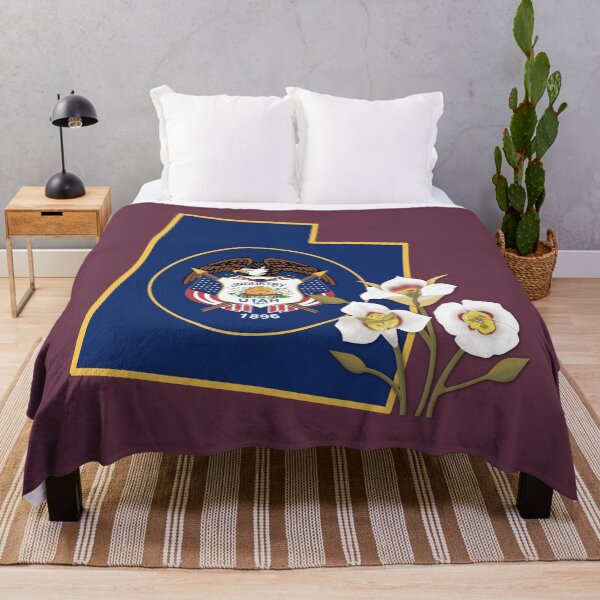 Item preview, State of Utah Flag with State Flower Mesa Lily (Dark Red) designed and sold by Gsallicat.