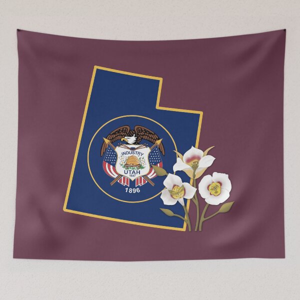 Item preview, State of Utah Flag with State Flower Mesa Lily (Dark Red) designed and sold by Gsallicat.