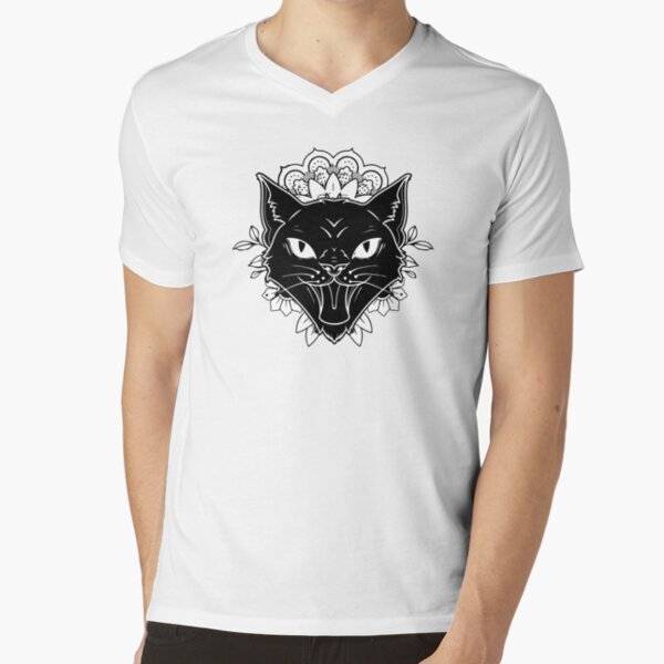 Black Cat In The Dark. Icon Cat For Tattoo Or T-shirt Design Or