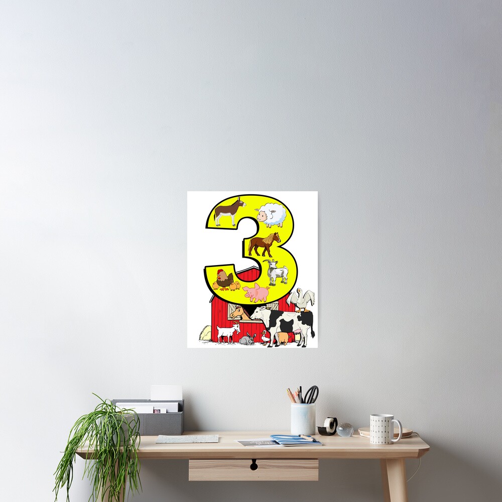 birthday-3-year-old-cute-graphic-design-farm-animals-poster-for-sale