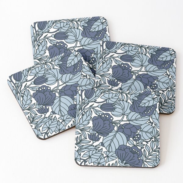 Aperçu de l'œuvre Fleurs et feuilles bleues d’art abstrait vintage créée et vendue par silviaol.