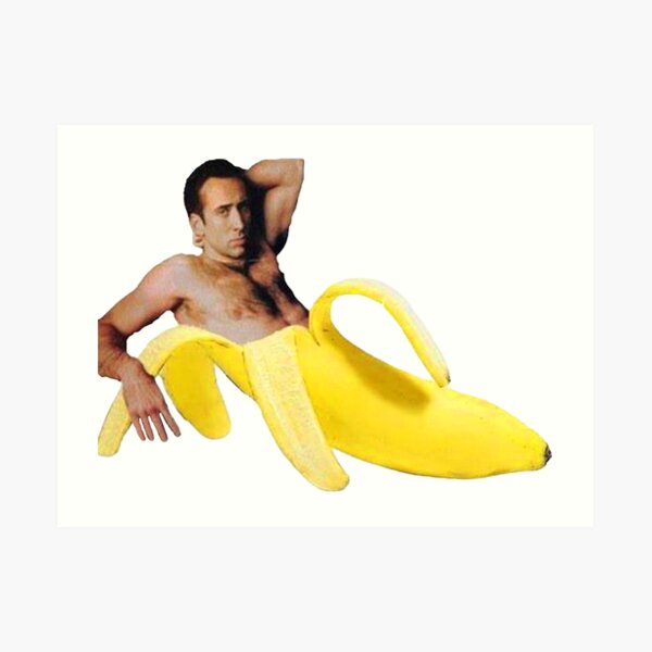 Nicolas Cage In A Banana - Bright Yellow Art Print