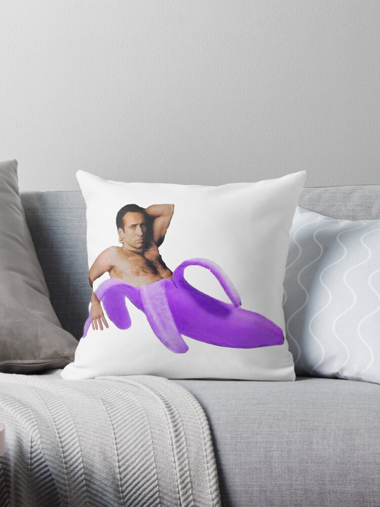 Nicolas Cage In A Banana Purple Pillow for Sale by tomohawk64 Redbubble
