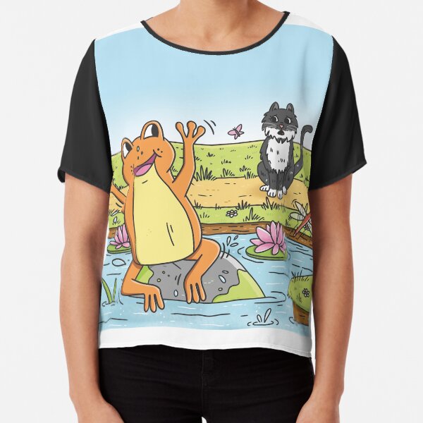 Bibi the cat meets a frog Chiffon Top
