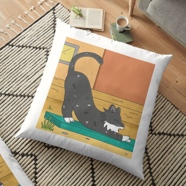 Bibi the cat has a good stretch Floor Pillow