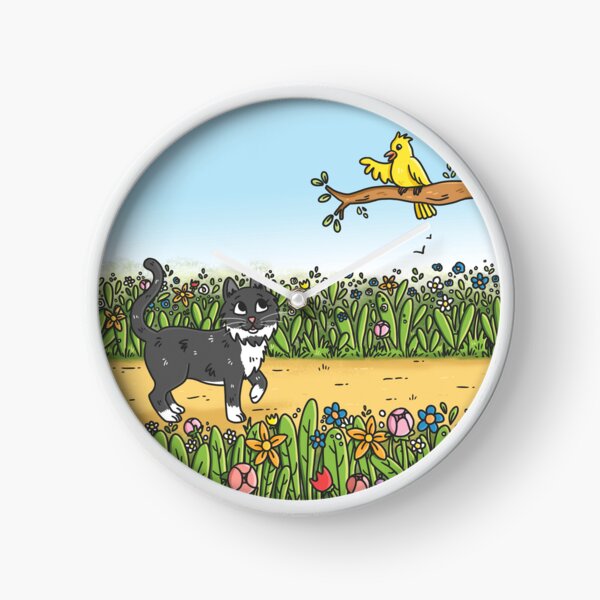 Bibi the cat meets a bird Clock