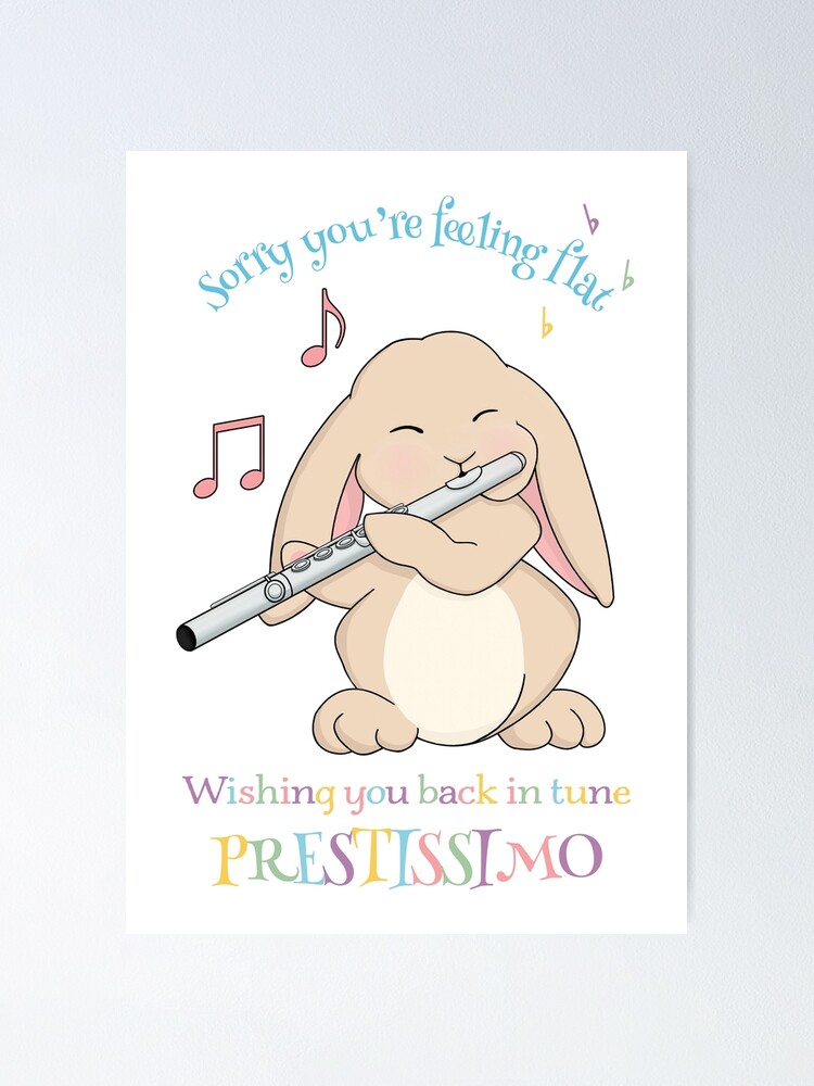 "Flute Bunny Get Well Soon Message - Cute Bunny Rabbit Playing Flute