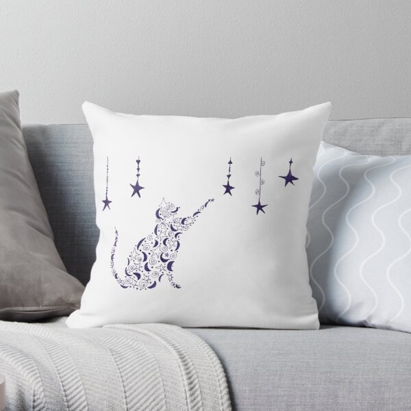Cat Reaching for the Stars Throw Pillow