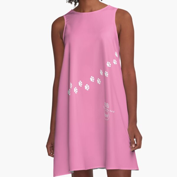 Bibi the cat pawprints on pink A-Line Dress