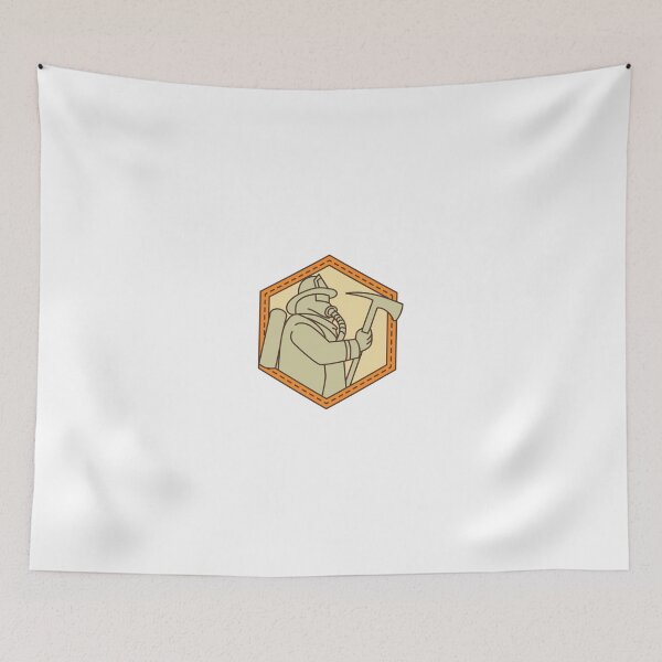 Item preview, Fireman Holding Fire Axe Shield Mono Line designed and sold by patrimonio.