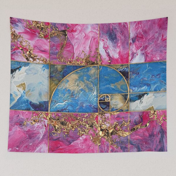 Item preview, Golden Spiral - Acrylic Pour and gold designed and sold by k9printart.