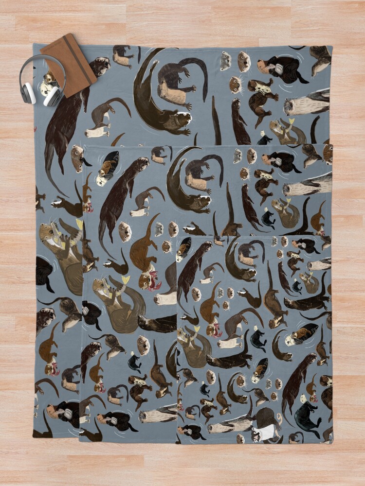 Alternate view of Old World otters Throw Blanket