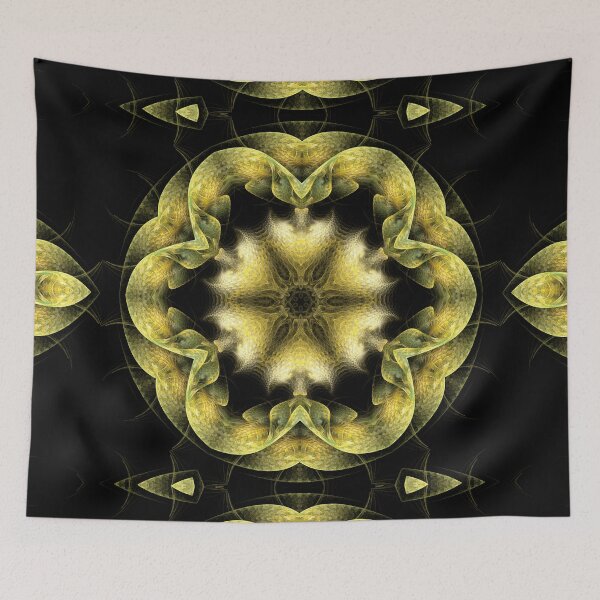 Item preview, Fractal flower head in green and yellow designed and sold by effervescence.
