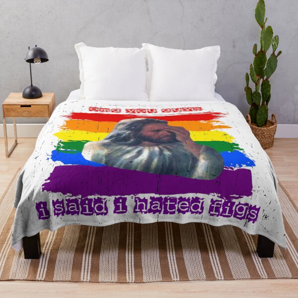 Item preview, OMG You Guys I Said I Hated Figs LGBT Jesus Meme Pride Flag Colors Grunge Effect designed and sold by LuckyKermit.