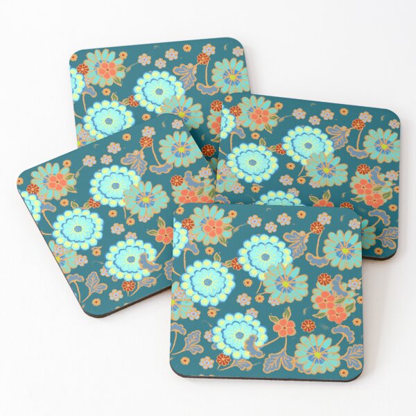 Item preview, Beautiful blue turquoise and red flower pattern designed and sold by Mary Jane Lange.