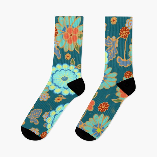 Item preview, Beautiful blue turquoise and red flower pattern designed and sold by Mary Jane Lange.