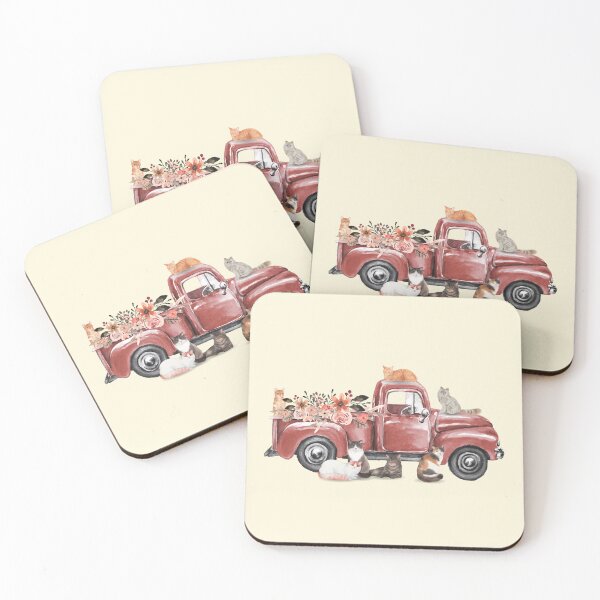 Item preview, Red Farm Truck and Barn Cats - Charming Country Living Watercolor Artwork designed and sold by SeasonsChange-.