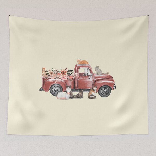 Item preview, Red Farm Truck and Barn Cats - Charming Country Living Watercolor Artwork designed and sold by SeasonsChange-.