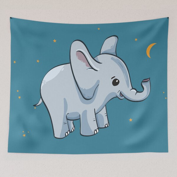 Item preview, Happy Baby Elephant in blue space - cute art designed and sold by AlexSin.