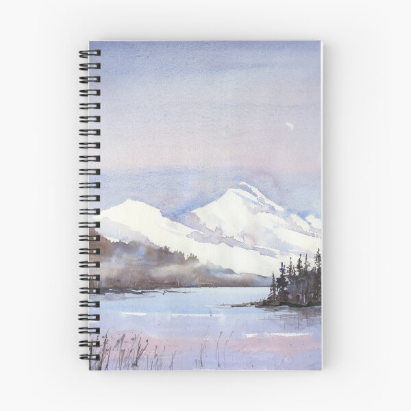 Item preview, Snow capped mountain landscape painting.  Snowy mountain and lake landscape artwork.  Watercolor painting designed and sold by rfoxphoto.