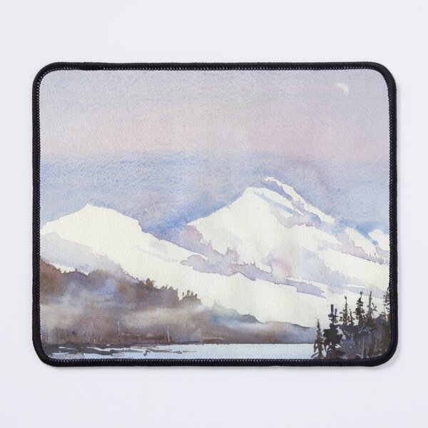 Item preview, Snow capped mountain landscape painting. Snowy mountain and lake landscape artwork. Watercolor painting designed and sold by rfoxphoto.