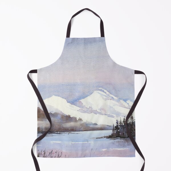 Item preview, Snow capped mountain landscape painting. Snowy mountain and lake landscape artwork. Watercolor painting designed and sold by rfoxphoto.