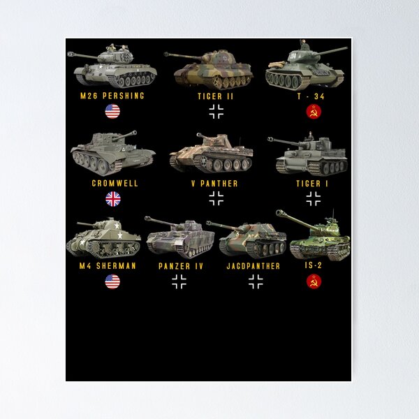  Tanks of World War II Poster Sherman Panzer Pershing