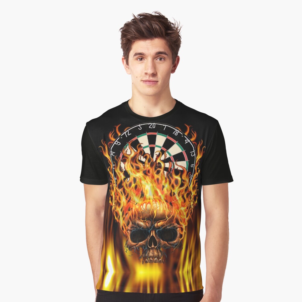 Flaming Skull Dartboard Graphic T-Shirt