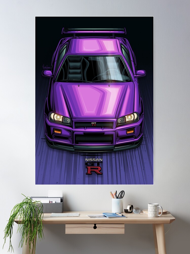 Nissan Skyline GT-R R34 Purple Poster for Sale by marioramosart