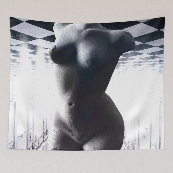 Item preview, Female torso sculpture levitating upside-down digital collage designed and sold by 39 Art.