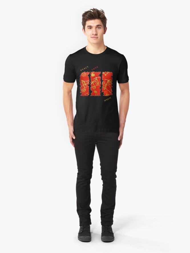 Alternate view of RED GOLD SONG MUSICAL NOTES PEACE LOVE MUSIC Slim Fit T-Shirt