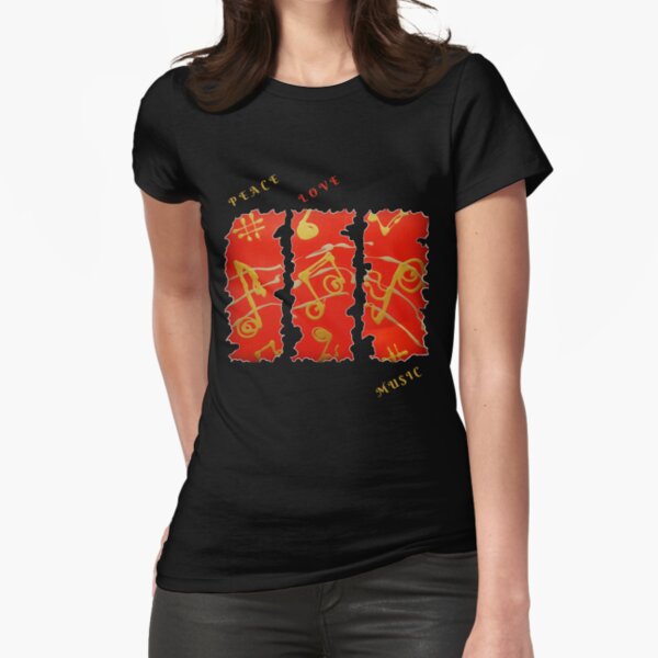 RED GOLD SONG MUSICAL NOTES PEACE LOVE MUSIC Fitted T-Shirt