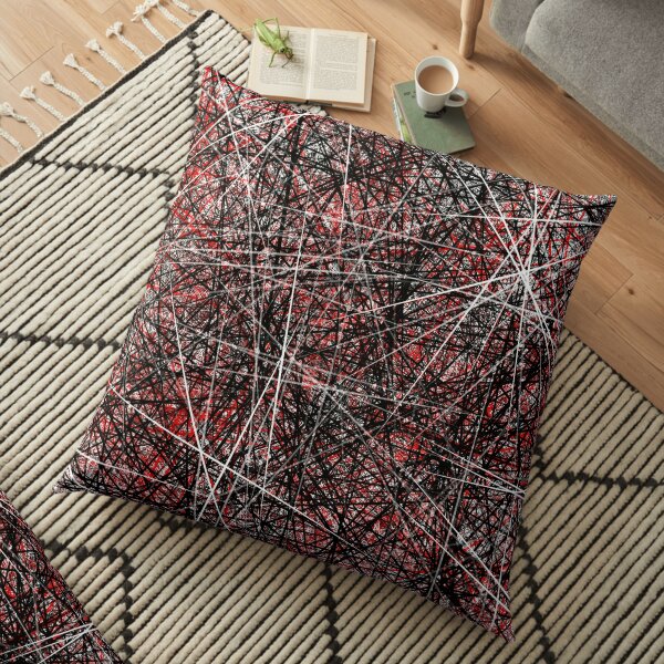 Geometric Lines Red Black and Red Abstract Pattern Design Floor Pillow