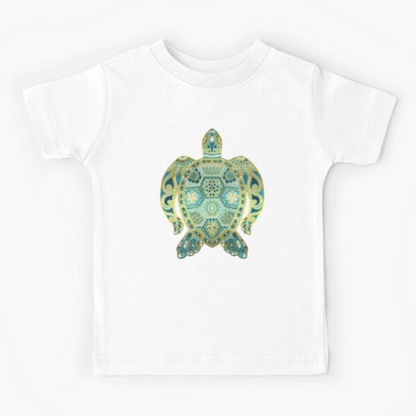Royal Sea Turtle - turquoise and gold Kids T-Shirt