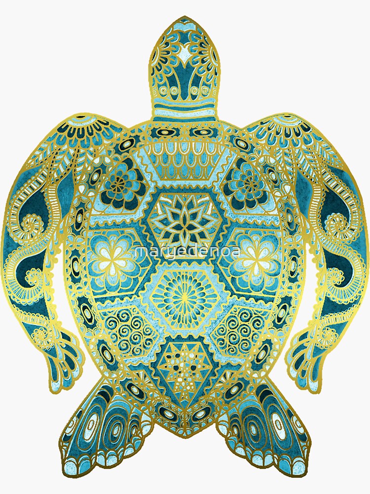 Royal Sea Turtle - turquoise and gold by maryedenoa