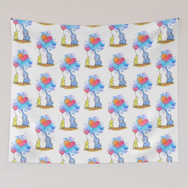 Item preview, Cute Mom and Baby Elephant Holding Heart Balloons designed and sold by LordAudes.