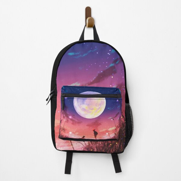 Item preview, Best Friend Young Woman and Dog at Beautiful Night With Huge Moon designed and sold by ONORMAL.