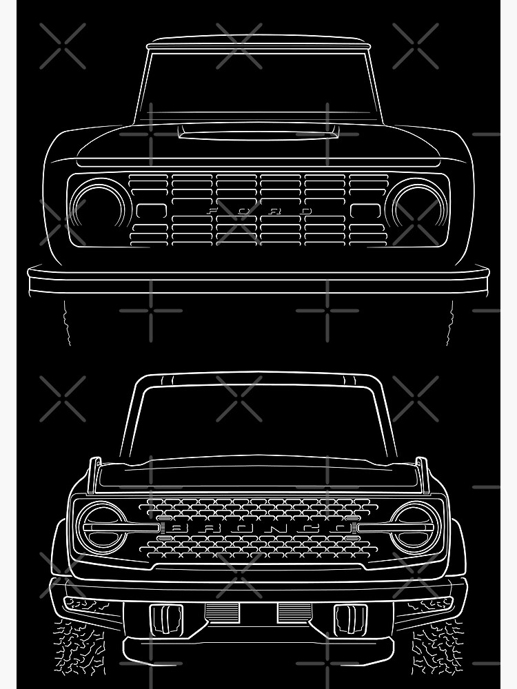 Disover Evolution of the Ford Bronco - front stencil, white Canvas