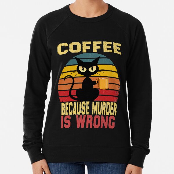 Vista previa del artículo con la obra «Retro Black Cat Coffee porque el asesinato es incorrecto, divertido para los amantes de los gatos», diseñado y vendido por ELHEJA.