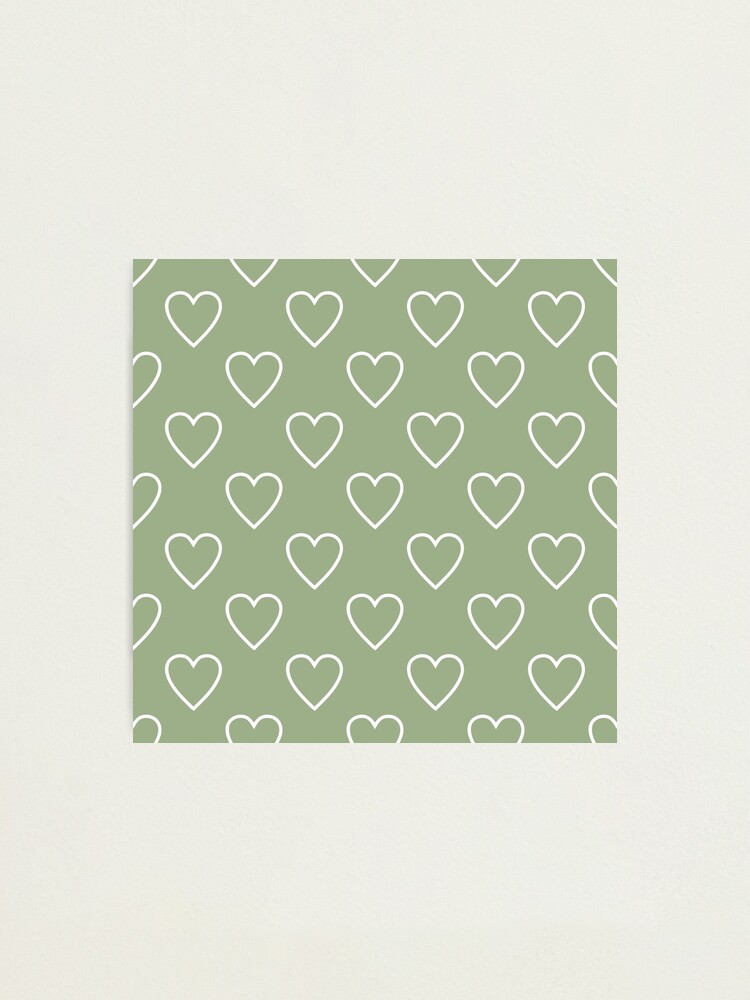 Cute Sage Green Minimalist Heart Pattern with Sage Green Background