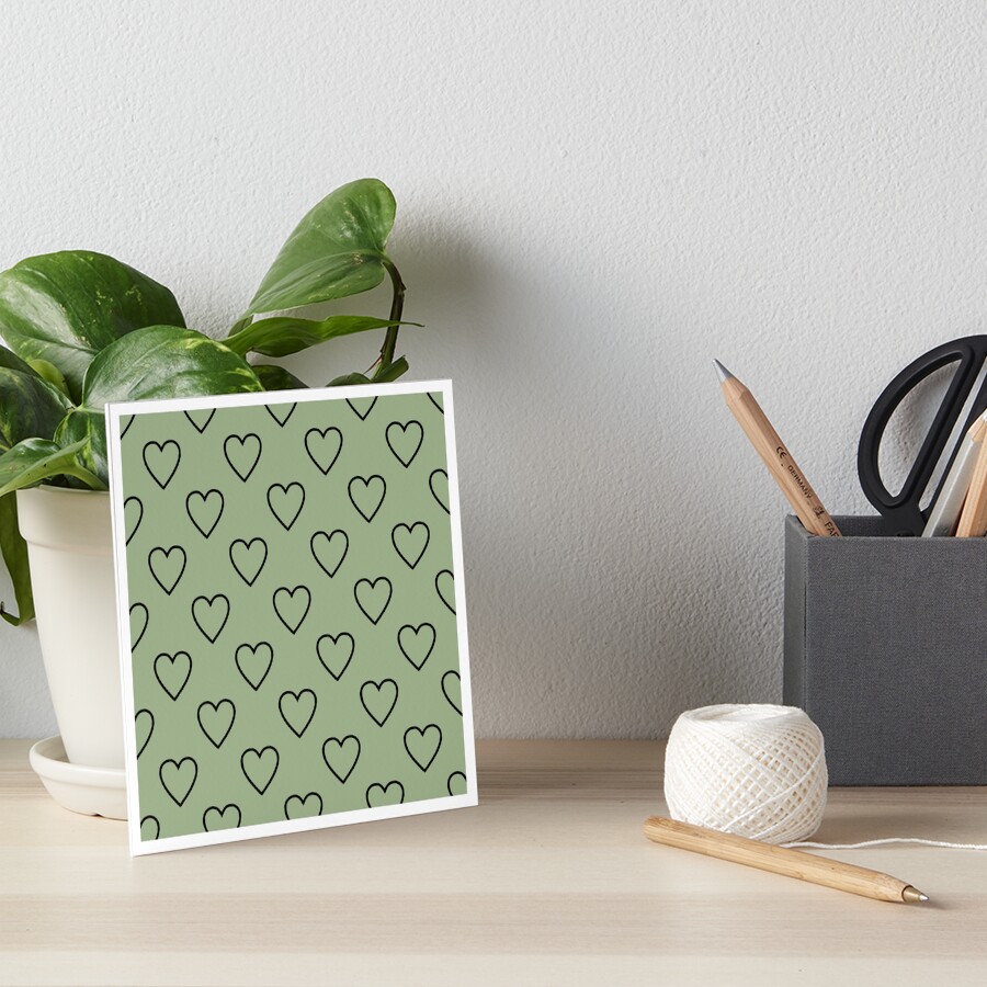 "Cute Sage Green Minimalist Heart Pattern with Sage Green Background
