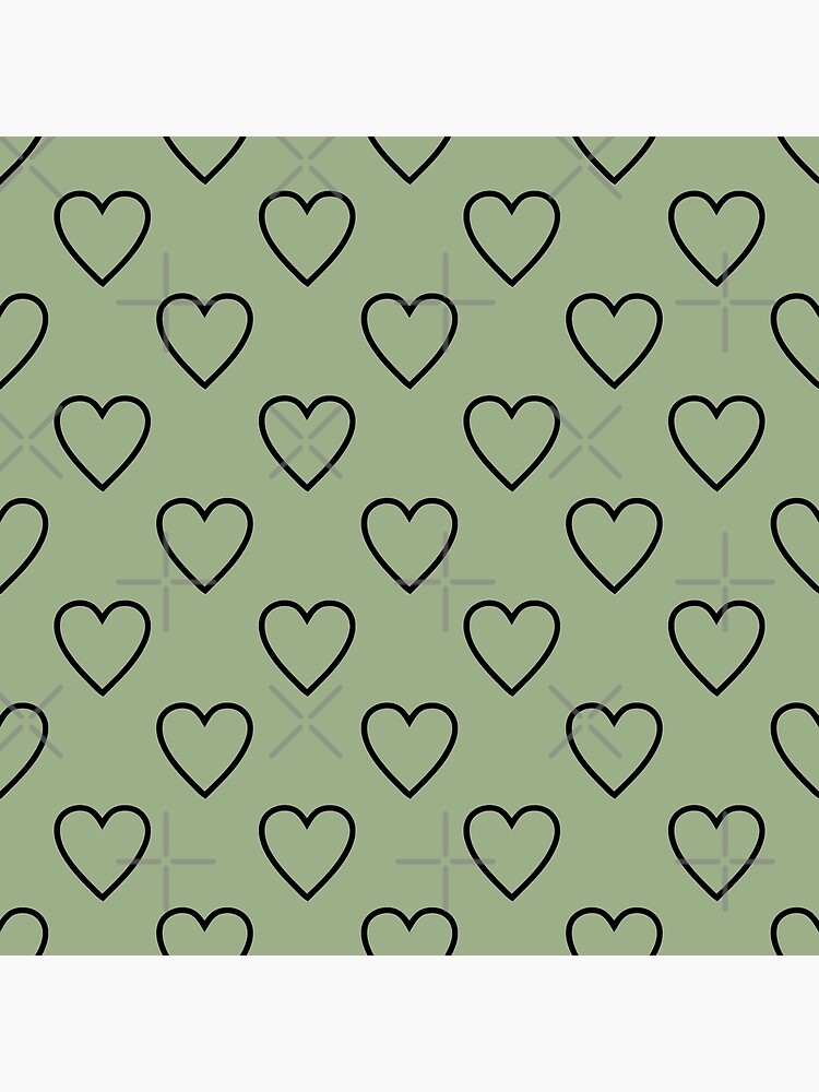 "Cute Sage Green Minimalist Heart Pattern with Sage Green Background