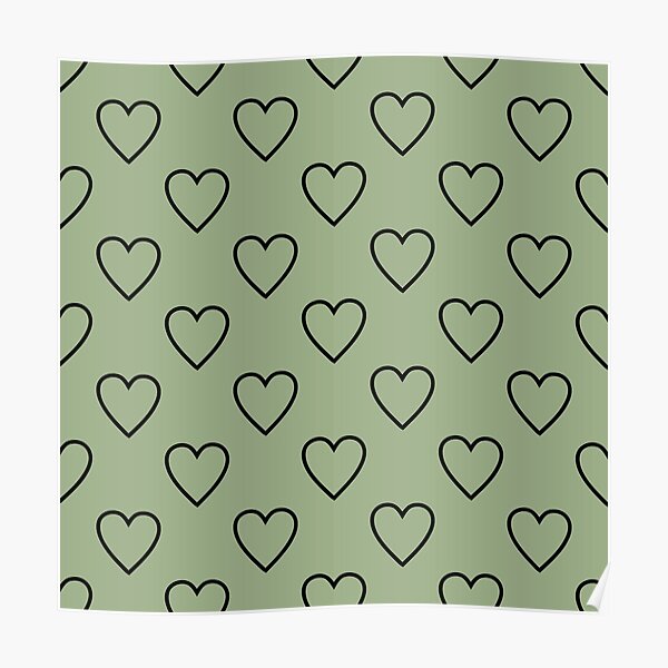 "Cute Sage Green Minimalist Heart Pattern with Sage Green Background