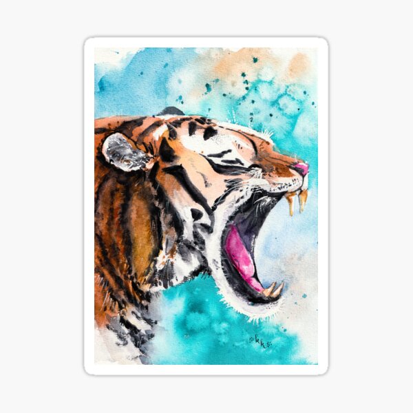 Tiger Roar Watercolour Painting Sticker